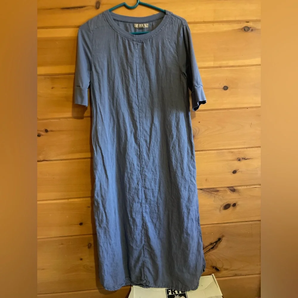 FLAX linen dress SIZE Petite (X-Small) β’ cornflower blue β’ NWOT β’ pockets! π - Picture 1 of 16
